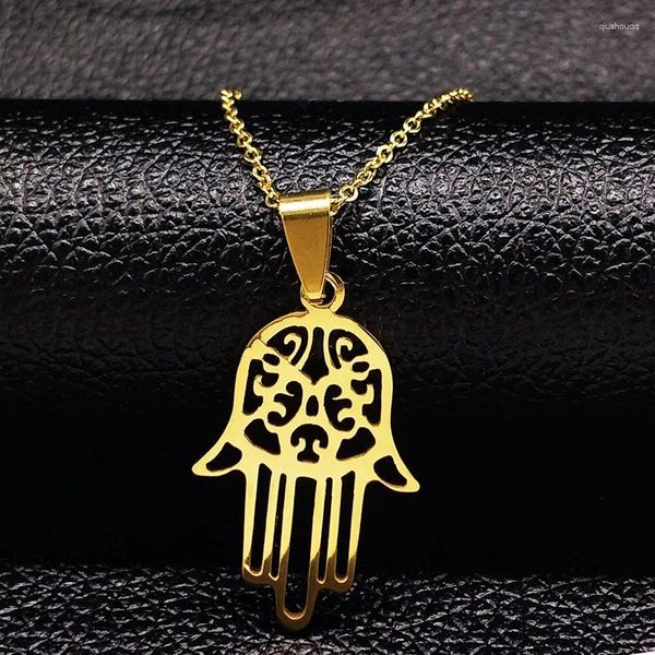 Colares Pingente Hamsa Mão Declaração de Aço Inoxidável Cor Prata Chocker Colar Acero Inoxidável Collares Joyas N16814