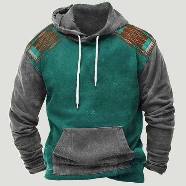 Hoodies masculinos étnicos vintage roupas soltas casuais americano ocidental cowboy traje moletom do homem streetwear oversized hoodie