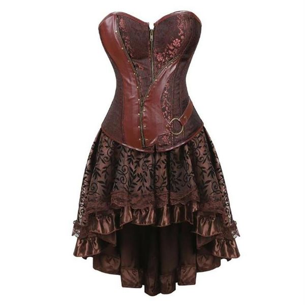 Plus Size Vestidos Vintage Gótico Stemapunk Corset Vestido Strapless Lace-Up Bandage Ruffles Renascentista Victorian Burlesque Party Go218x