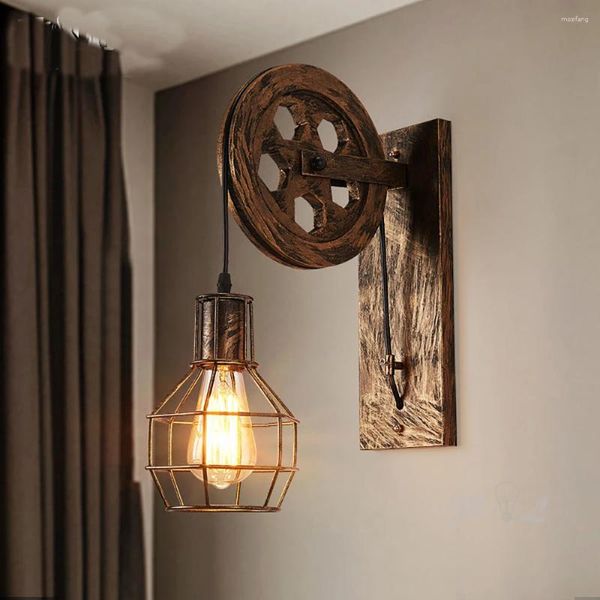 Lâmpada de parede SGROW Vintage Lâmpadas LED Sconces Retro Luminárias Elevação Polia Quarto Espelho Industrial