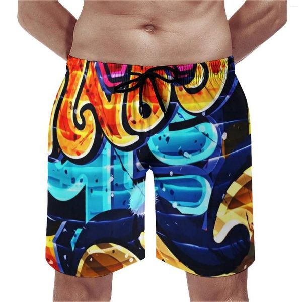 Shorts masculinos placa palavra graffiti arte de rua havaí praia troncos carta impressão secagem rápida roupas esportivas na moda tamanho grande calças curtas