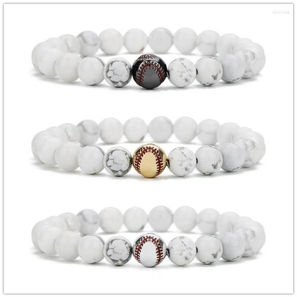Strand 10pcs Kupfer Baseball White Howlite Stone Perlen Armband Buddha Sport Energy Reki Yoga Jewelry241c