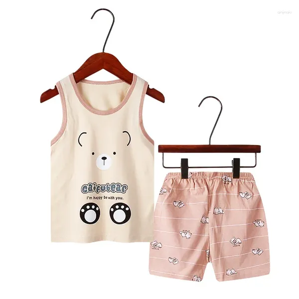 Giyim Setleri Toddler Erkek Moda Kıyafetleri 2023 Yaz Bebek Bebek Kızlar Giyim Sevimli Karikatür Tasarım Kolsuz Yelek Üstleri Şort 2 PCS