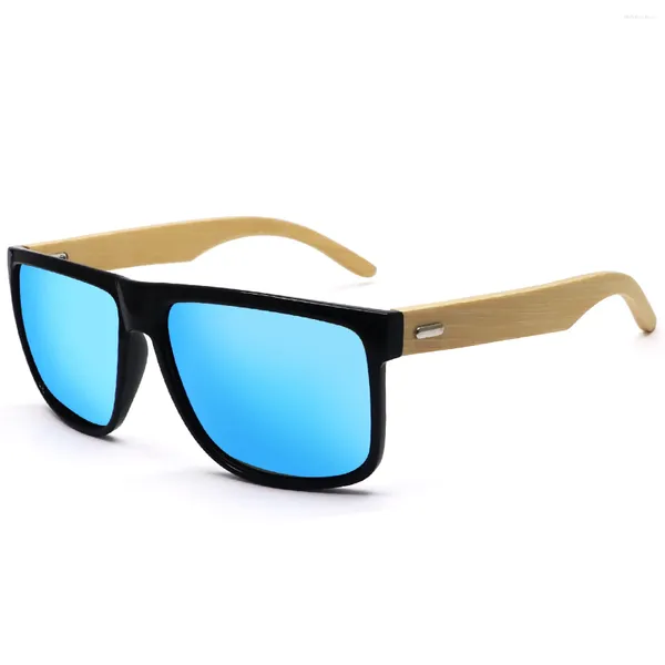 Occhiali da sole di design in legno polarizzato quadrato nero bambù tonalità oversize montatura in legno logo personalizzato occhiali da sole per uomo UV400