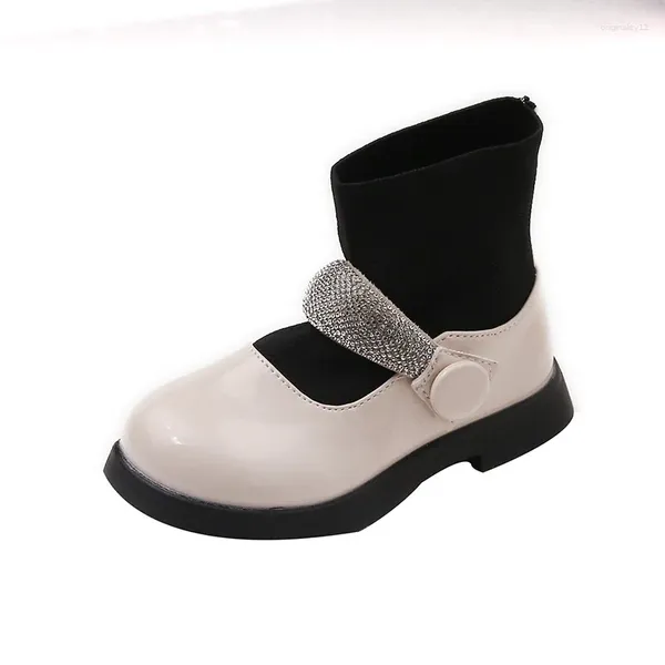 Stiefel Mädchen PU Leder Herbst 2023 Kinder Party Strass Socken Schuhe Kinder Mode