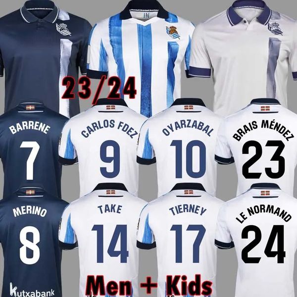 23 24 Maglie da calcio Real Sociedad TAKE KUBO OYARZABAL SADIQ ANDRE SILVA ZUBIMENDI BRAIS MENDEZ MERINO LE NORMAND ZUBELDIA 2023 Home Away Uomo Maglie da calcio Kit per bambini