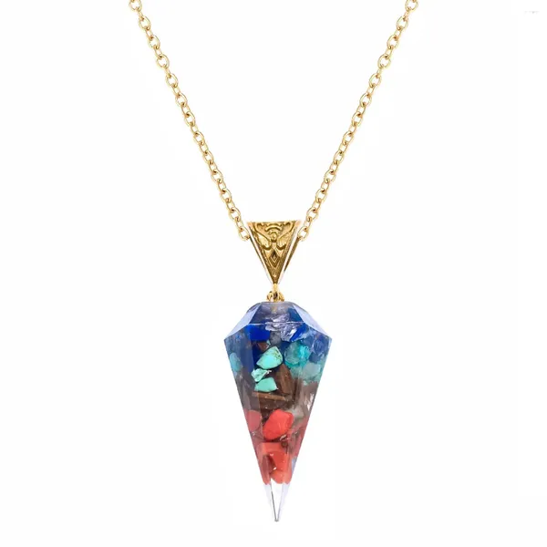 Pingente colares na moda gem colar para mulheres pedras semi-preciosas pedra de cristal natural hexagonal cone resina reiki 7 chakra gargantilha