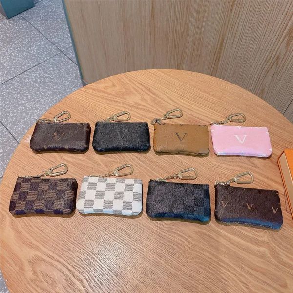 17Color Designer Carteiras Saco Chaveiro Anel Chave Bolsa Moeda Bolsa Damier Couro Titular do Cartão de Crédito Mulheres Homens Pequeno Zíper Bolsas Carteira Presente UU