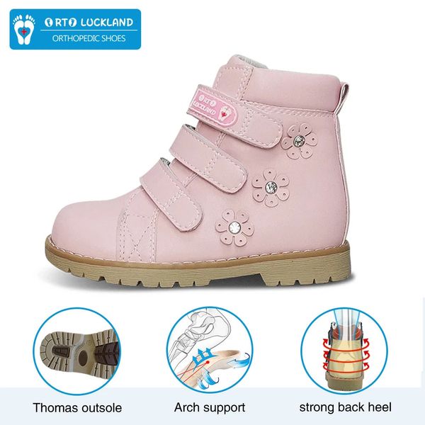 Botas de inverno crianças sapatos rosa botas ortopédicas para crianças casuais botas de tornozelo de luxo com strass flor couro calçado escolar 231013