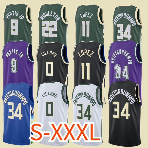 0 Damian Lillard Basketball Jersey Giannis 34 Brook Lopez Khris Middleton Bobby Portis Jr Marjon Beauchamp Pat Connaughton Green Livingston Mens Kids