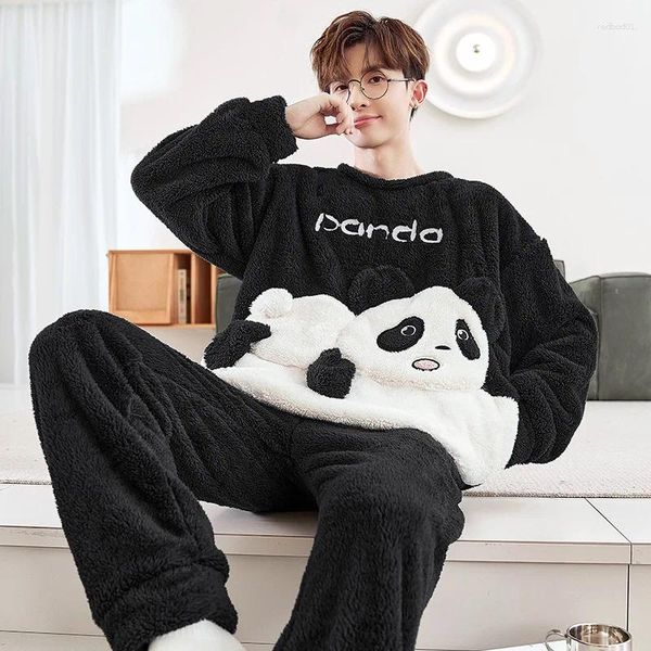 Herren-Nachtwäsche, Pyjama, Winter, für Herren, O-Ausschnitt, Cartoon-Anime-Pyjama, 2 Stück, Fleece, Heimkleidung, junge Jungen, Roomwear-Nachthemd