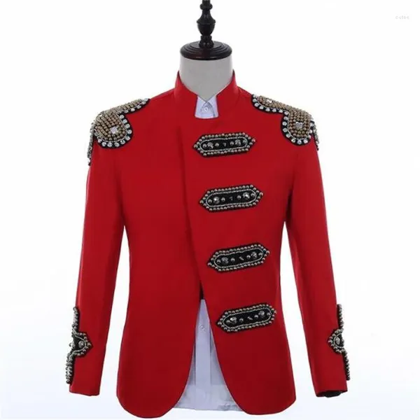 Ternos masculinos homens projetos vermelhos trajes de palco para cantores moda lantejoulas blazer roupas de dança jaqueta vestido punk gola