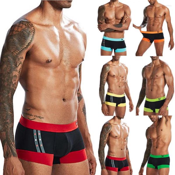 Underpants Mens Underwear Boxer Carta Impressão Contraste Algodão Simples Cintura Baixa Grande Bolsa Sexy para Homens