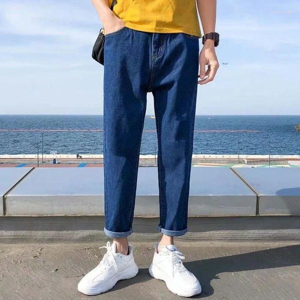 Jeans da uomo a nove punti per uomo Tubo dritto Vestibilità ampia Versione coreana Studente alla moda Versatile sensazione di gamba larga