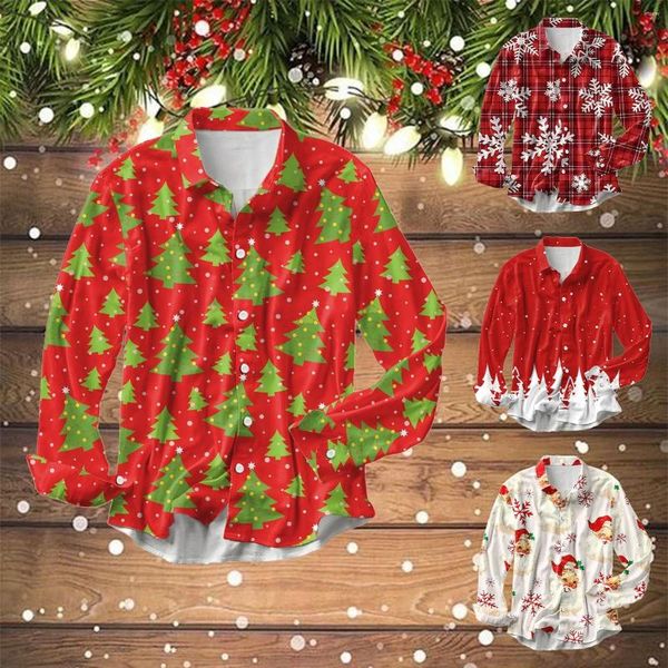 Magliette da uomo Albero di Natale Camicia a maniche lunghe stampata con Babbo Natale Abbigliamento da festa Vuoto