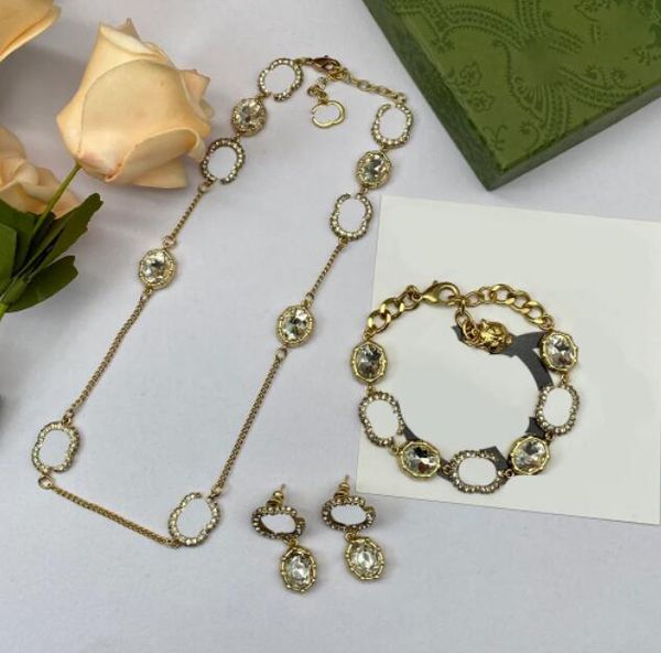 Colar de luxo g conjunto designer pulseiras mulheres brincos de cristal brincos de ouro diamantes colares cadeia tigre pulseiras carta anel jóias