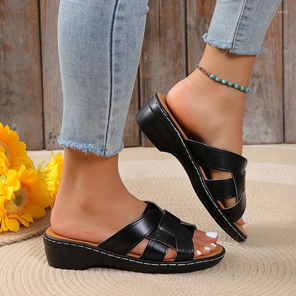 Hausschuhe Keil Für Frauen 2023 Sommer Mode Offene spitze Flache frauen Outdoor Damen Casual Strand Schuhe Weibliche Sandalen