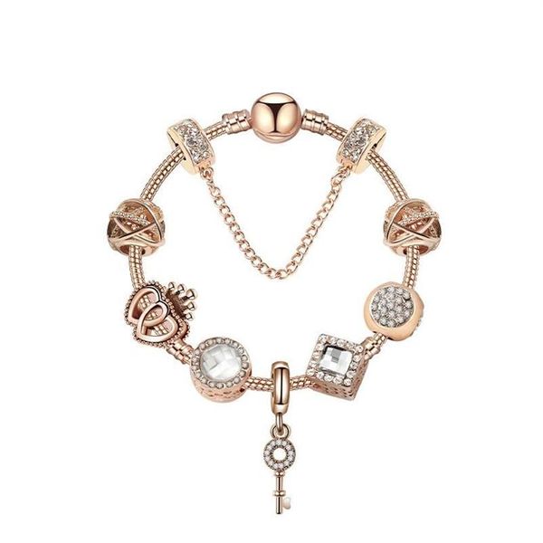 Original Pandoras 925 Silber Rose Gold Kristall Schloss Anhänger Armband DIY Perlen Charme Sicherheitskette Armbänder Schmuck Urlaub Gift274U