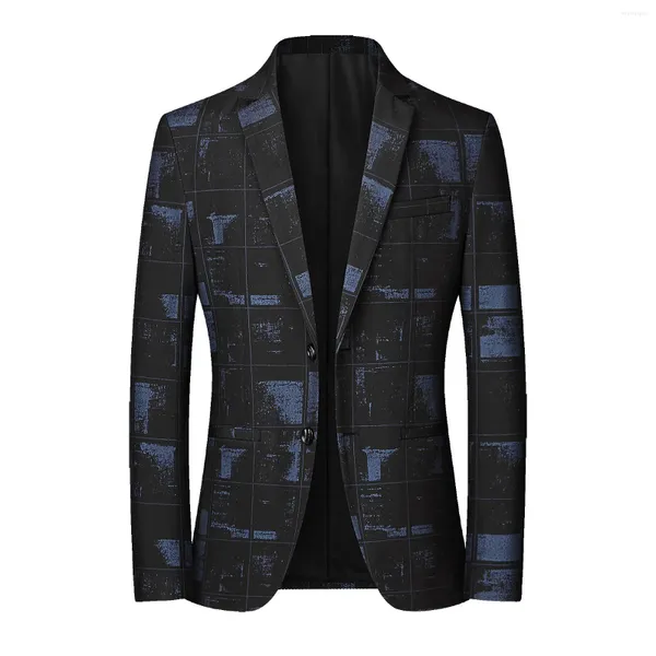 Abiti da uomo Abito scozzese spazzolato per uomo Autunno e inverno Trend Due bottoni Blazer slim fit Giacca casual con tasca formale maschile