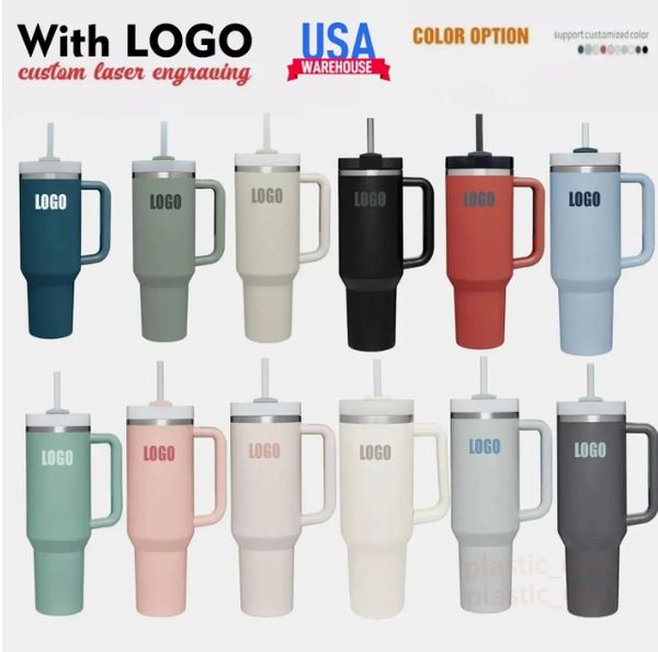 40-Unzen-Becher, Trinkbecher mit Griff, mattweißer Deckel und Strohhalm, isolierte Edelstahlbecher, Reisekaffee, Thermoswasserflaschen mit Logo
