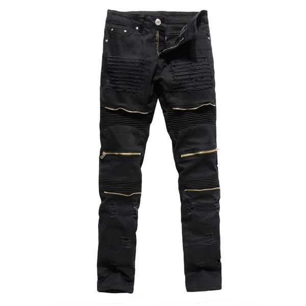 Herrenjeans Herrenmode Ripped Skinny Distressed Destroyed Straight Fit Reißverschluss Motor mit Löchern Motorrad Slim Bleistifthose204V