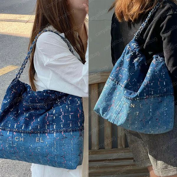 Designer 22Bag 10A Borsa tote in denim con paillettes di alta qualità Borsa shopping di lusso Borsa a catena da donna Borsa a tracolla da 37 e 42 cm Borsa a tracolla di fascia alta Borsa a portafoglio