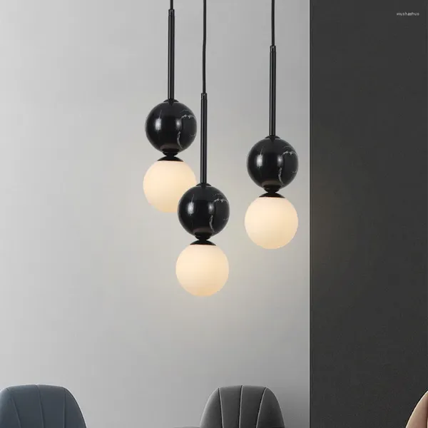 Подвесные светильники, современные и минималистичные скандинавские черные сферические стеклянные абажуры для гостиной, столовой, барной стойки, спальни, люстры