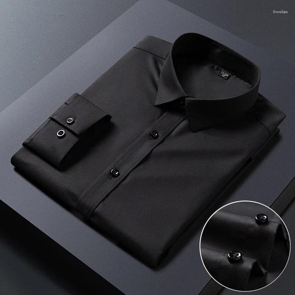 Camisas de vestido masculinas de alta qualidade formal camisa branca não ferro fibra de bambu negócios roupas casuais slim fit manga longa social