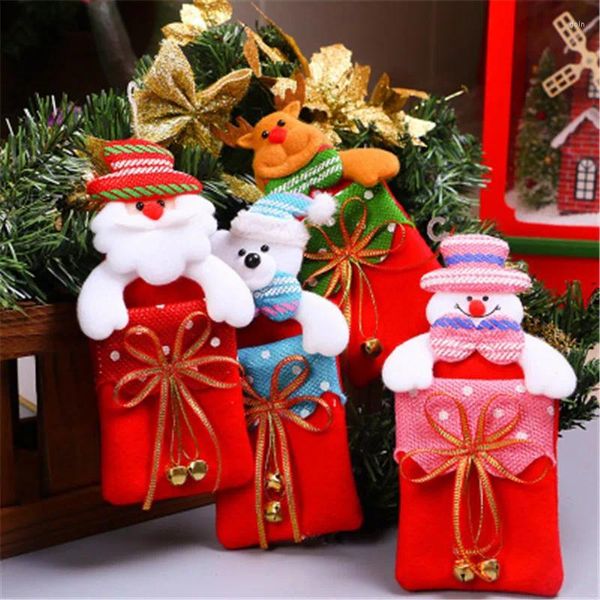 Рождественские украшения, красный нетканый подарочный пакет для хранения, колокольчик, детская елочная подвеска