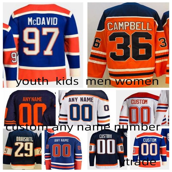 Personalizado Kids 97 Connor Mcdavid Jerseys Mulheres Homens Juventude Evander Kane 29 Leon Draisaitl 93 Ryan Nugent-Hóquei no gelo Reverse Retro Ed Team