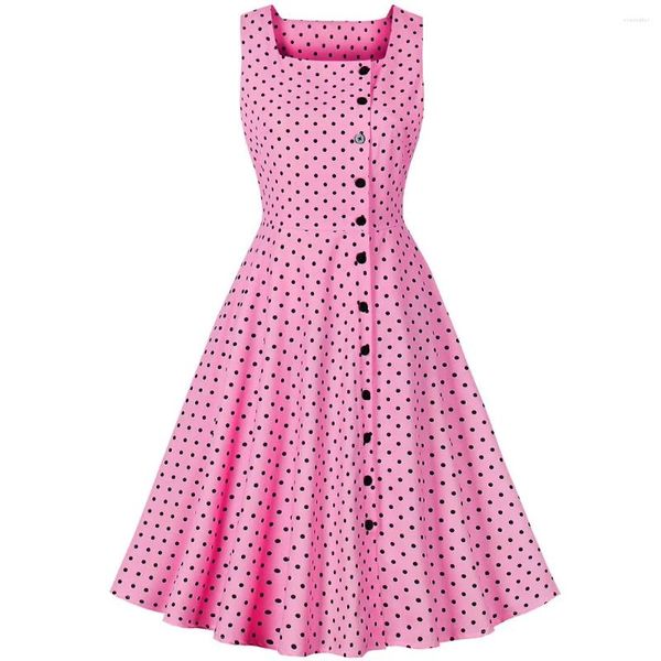 Sıradan elbiseler yaz kadınlar kolsuz elbise retro 1950'ler 60'lar nokta baskı pinup rockabilly seksi parti vintage tunik vestidos mujer