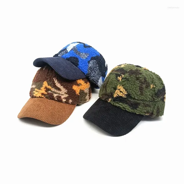 Ballkappen Winter Camouflage Baseballmütze Herren- und Damenmode Lammfederkappe Outdoor Warm Lässige Corduroy Sport Gorras