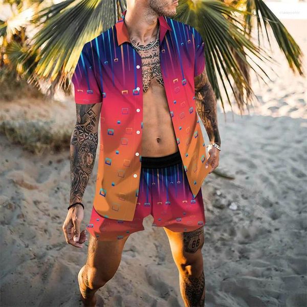 Erkeklerin izleri yaz erkekler rahat tatil üst kısa gömlek kollokasyon aynı tether pantolon 3d retro desen komik harajuku baskı hawaii plaj