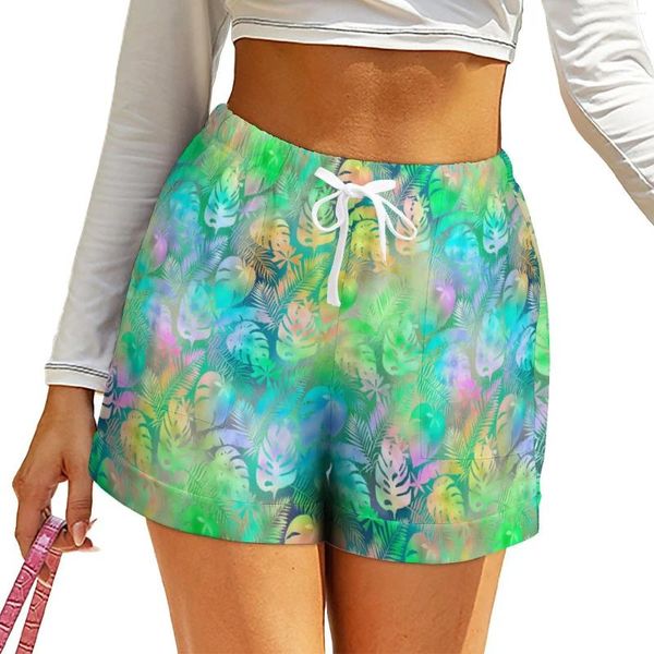 Pantaloncini da donna Foglie di palma colorate tropicali Pantaloni corti personalizzati estivi moderni con tasche Fondo casual 2XL 3XL