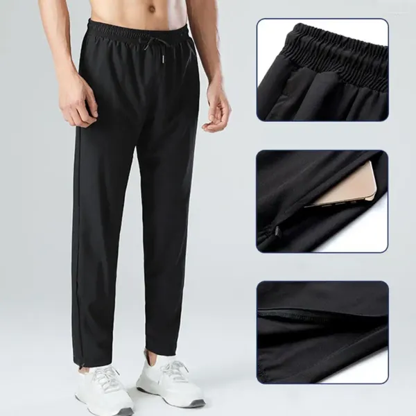 Männer Hosen Männer Sport Eis Seide Schnell Trocknend Elastische Taille Weiche Lose Taschen Dehnbar Atmungsaktive Jogging Gym Lange Hosen