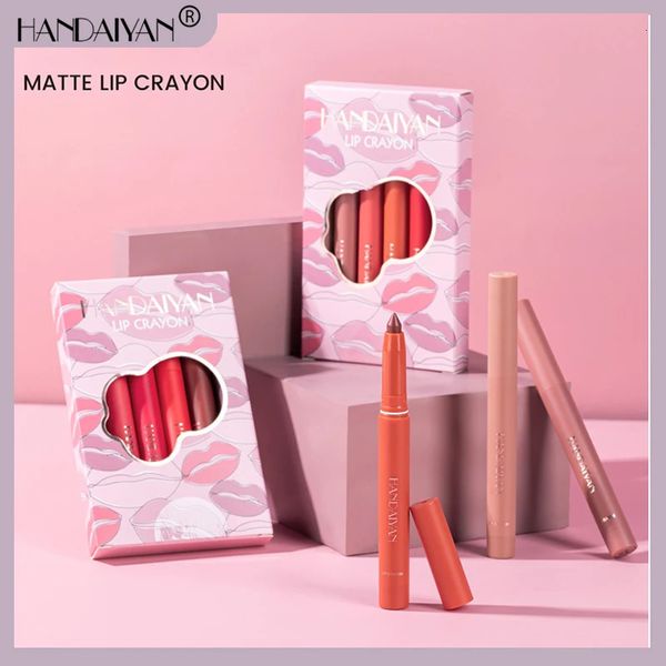 Lápis labiais HANDAIYAN Batom Lápis Conjunto Veludo Matte À Prova D 'Água Longa Duração Sexy Red Lip Stick Non-Stick Cup Maquiagem Lip Tint Pen Cosmético 231013