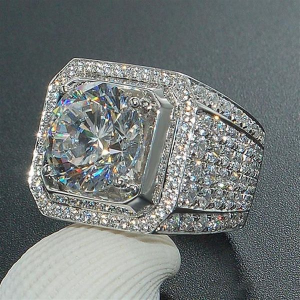 Whole-Big Round Puffed Marine Micro Paved CZ Ring Hip Hop Rock Style Full Bling Iced Out Cubic Zircon Ring Luxusschmuck Gift208I