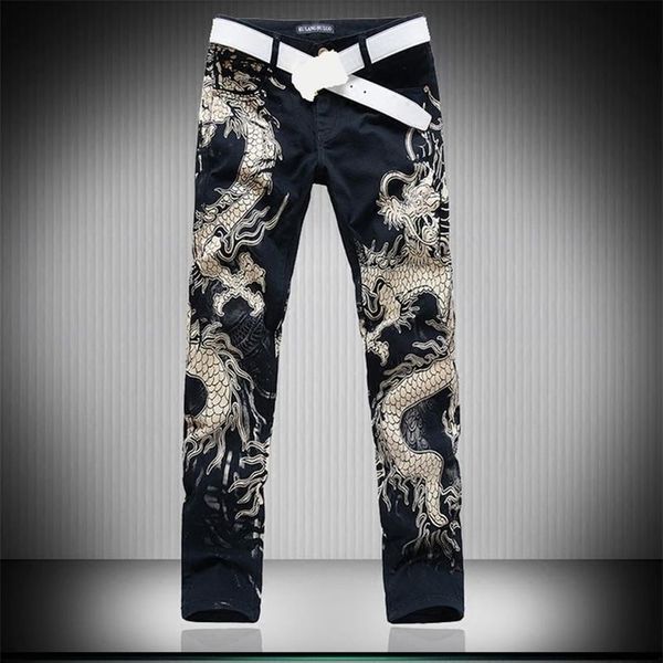 3D Lobo Dragão Leapord Impresso Skinny Black Punk Rock Jeans para Homens Mens Stretch Denim Calças Calças 201111233B