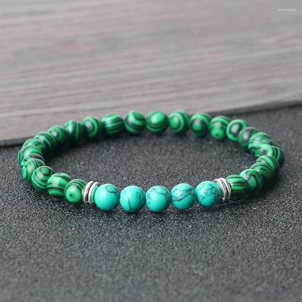 Strand feminino masculino 6mm verde turquesa espaçador strend pulseira preto fosco malaquita lava pedra casal pulseiras pulsera jóias