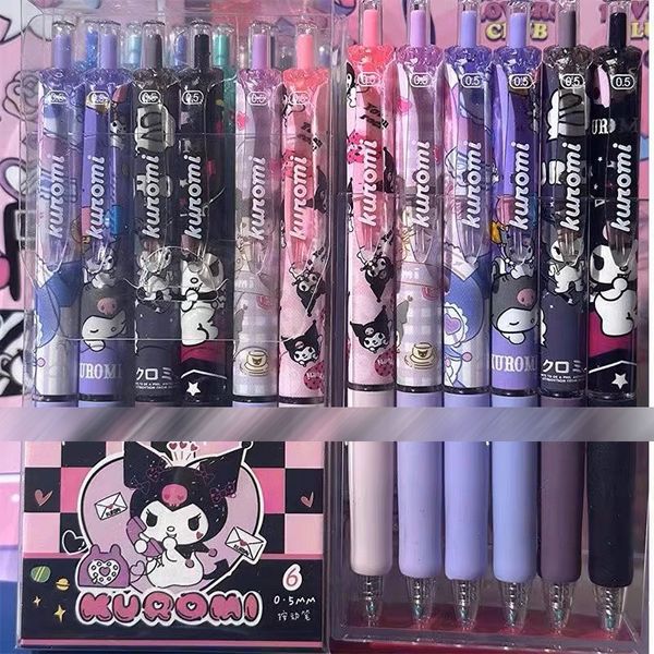 Kuromi Press Neutral Pen Pink Cat ins High Beauty Мультяшная студенческая шариковая ручка Черная ручка