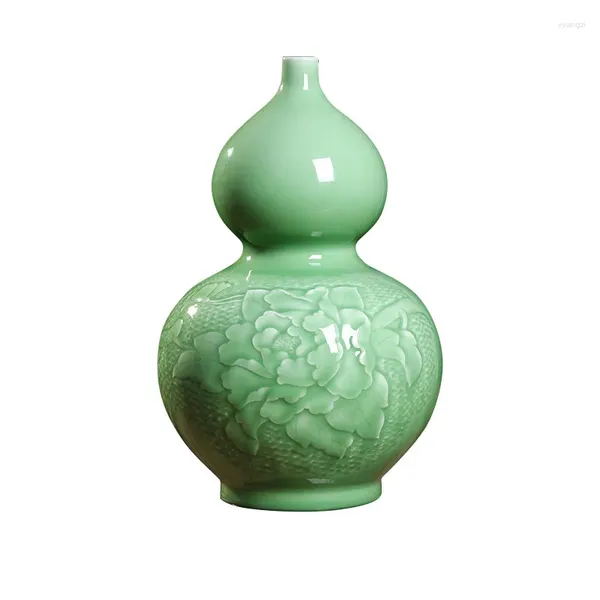 Vasos celadon em relevo vaso de porcelana jingdezhen cerâmica casa sala de estar decorações cor esmalte estilo chinês artesanato