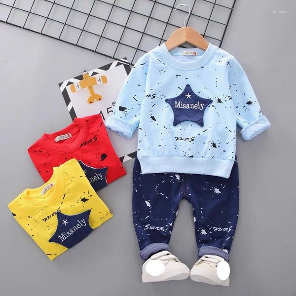 Комплекты одежды, осенний комплект для маленьких мальчиков, детский костюм, футболка со звездами и длинными рукавами, брюки, 2 предмета для мальчиков