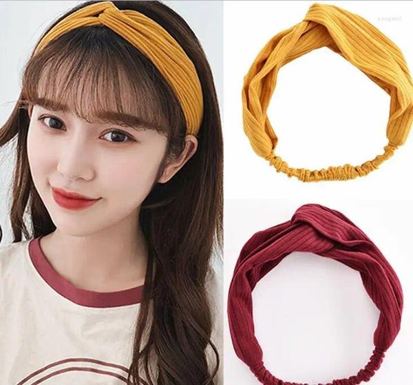 Grampos de cabelo coreano cruz banda simples selvagem malha lã elástica bandana acessórios headdress para mulheres menina fina headwear