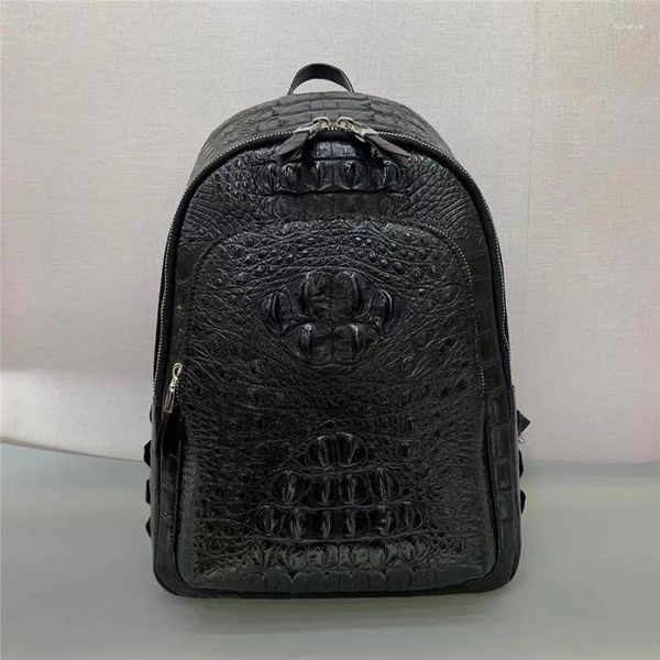 Rucksack Lässiger Designer Echtes Krokodilleder Herren Schwarz Reise Exotisch Echtes Alligatorleder Männlich Top-Griff-Taschenpaket