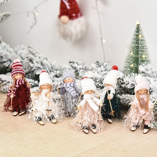 Nuove decorazioni natalizie Creative carino fibra di legno nappa filato bambola da sci gioielli ciondolo bambola