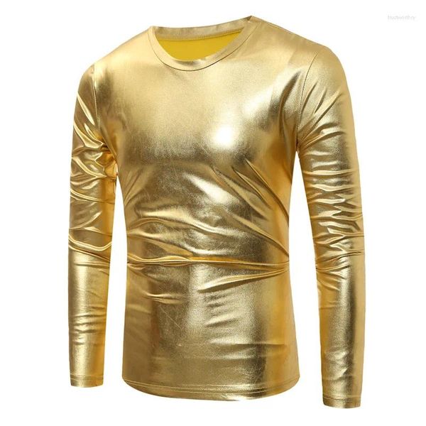 Männer T-shirts Shiny Gold Beschichtet Metallic Hemd Männer 2023 Marke Disco Party Nachtclub Hip Hop Streetwear Casual Tee homme