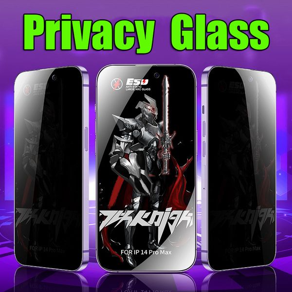 Proteggi schermo per iPhone 15 Pro Max 14 Plus 13 12 11 XS XR X ESD Privacy Vetro temperato Antistatico Pellicola 9H Pellicola protettiva a copertura totale Antiriflesso Copertura curva spia