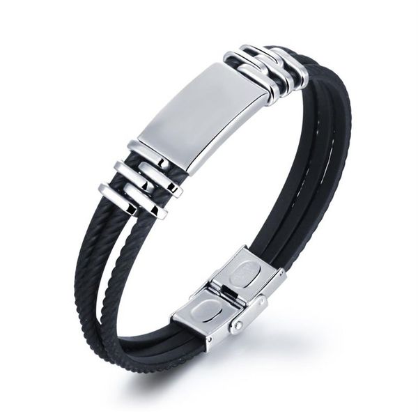 Bracciale in silicone con incisione personalizzata con targhetta identificativa in acciaio inossidabile personalizzata in gomma siliconica nera e braccialetto con ciondolo vuoto232y