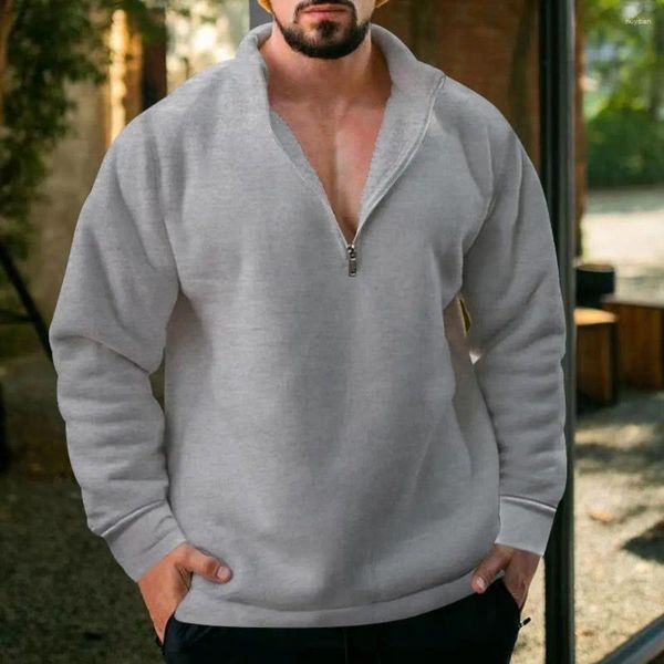 Erkek Hoodies Sweater Top Erkekler Giyim Şık Yarım Zipperli Polar Sıcak Günlük Modaya Gizli Sonbahar/Kış Soğuk Proof