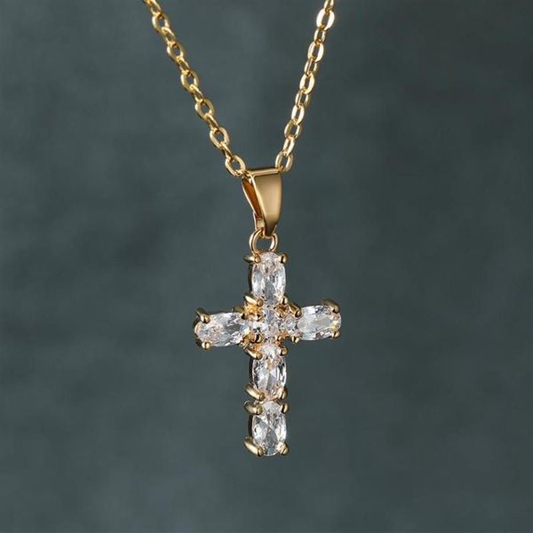 Colares Pingente Uma Peça Jesus Cruz Colar Para Mulheres Luxo Cristal Rosa Ouro Prata Cor Correntes Casamento Jóias Gift2445